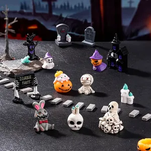 Halloween Miniature Ornaments Resin Micro Landscape Figurine Pumpkin Ghost Skull Mummy Haunted House Desktop Decor