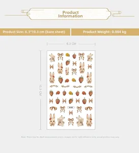 Detail view of mini nail stickers with rabbit and strawberry designs size 6.3x10.3cm