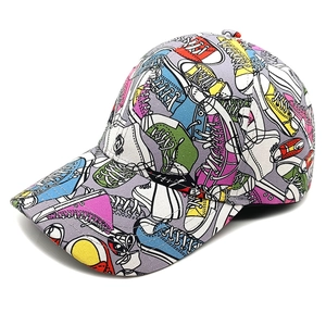 Graffiti baseball cap with colorful canvas shoe patterns and street art style
