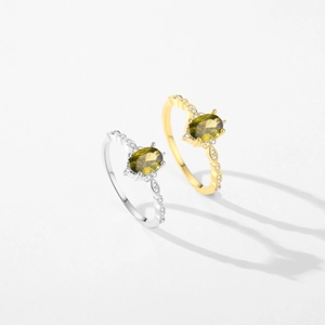 Vintage s925 silver rings with oval olive green stones and white zircon accents