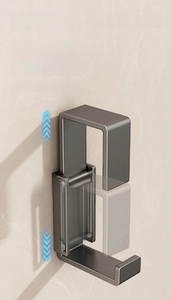 Adjustable stainless steel bathroom hook showing telescopic range from 81mm to 132mm