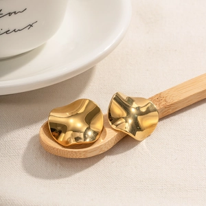 Modern 18k gold plated stainless steel stud earrings with irregular wave ripple texture