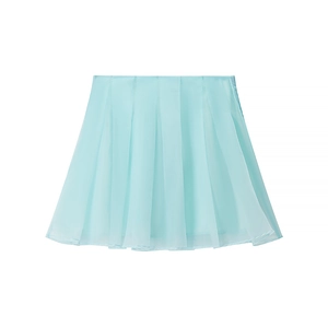 Detailed view of mint green pleated skirt with lightweight chiffon fabric texture