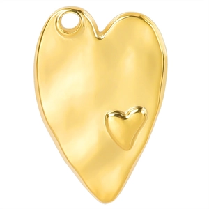 Detail of 18k gold plated stainless steel heart pendant with embossed small heart