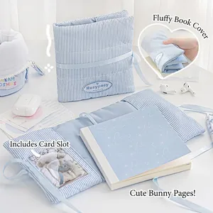 Blue striped fabric RosyPosy notebook cover with plush texture and card holder