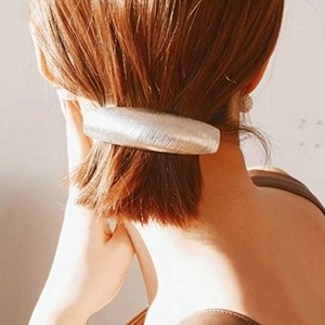 Barrette à cheveux incurvée en métal argenté brossé pour queue de cheval