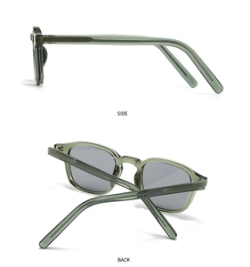 Vista detallada de gafas de sol verde oscuro transparente y lentes grises con UV