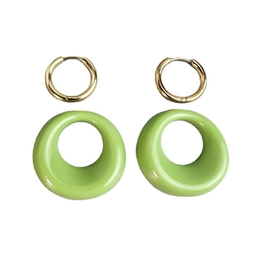 18K gold stainless steel hoop earrings with light green oval resin pendant charms