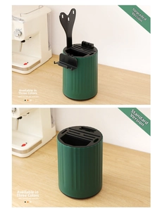Close-up of rotatable green kitchen organizer in upgraded and standard versions