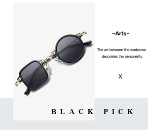 Détail des lunettes de soleil noires TR90 avec verres gris fumé et charnières dorées