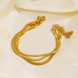 Flat Snake Chain Bracelet Stainless Steel Vacuum Gold Plated Adjustable Herringbone Blade Chain Fashion Minimalist Jewelry For Women