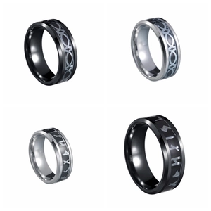 8mm titanium steel Celtic knot and Runes rings for men and women in black and silver finishes