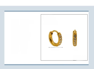 Detailansicht der 18K vergoldeten Creolen mit Zirkonia und Größenangabe von 11,5 mm