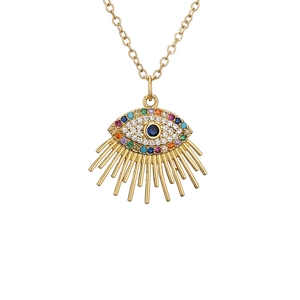 Gold Evil Eye necklace with blue zircon and colorful gemstone sunburst pendant charms