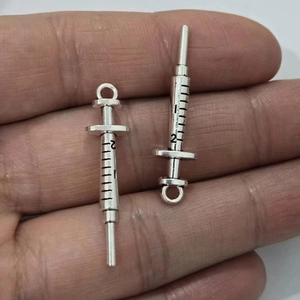 DIY silver alloy syringe charms with 1-2 scale markings for medical jewelry making