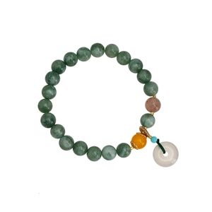 Beaded chalcedony bracelet with lotus seed charm and multi-colored gemstone beads