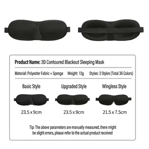 3D contoured blackout sleep eye mask made of breathable polyester and sponge