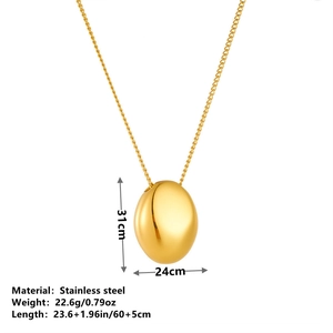 Vintage oversized gold oval water drop pendant necklace in polished stainless steel