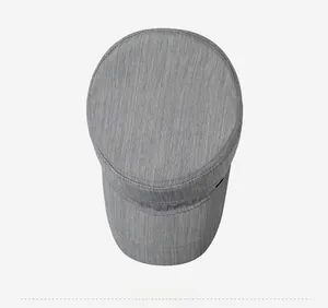 Top-down view showing the textured heather grey fabric of this flat top military cap
