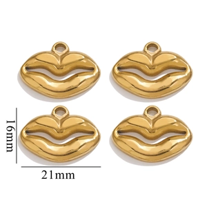 DIY punk style hollow lip charms in gold finish stainless steel for jewelry making