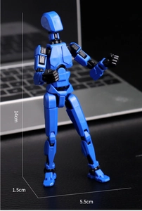 Detailansicht der 14cm beweglichen Dummy13 3D-Druck Roboterfigur mit Maßangaben