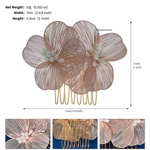 Détails du peigne à cheveux floral pour mariée avec perles, largeur 7cm et poids 10g