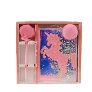 Unicorn stationery set with sequin notebook and fluffy pen in a pink gift package