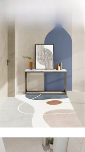 Detailed view of the modern minimalist PVC floor mat with abstract color block design