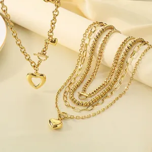 Collier Pendentif Coeur Acier Inoxydable Fermoir OT Grosse Chaîne Bijoux Mode Pour Femmes Style Minimaliste