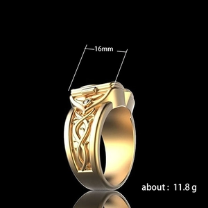 Vintage gold copper ring with vine pattern and small diamond in hip hop style