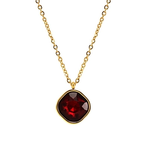 18K gold plated stainless steel necklace featuring a square red zircon stone pendant