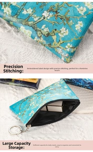 Detail of oil painting coin purse showing spacious interior for lipstick and key ring