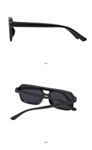 Detail view of double bridge aviator sunglasses with black frame from side and back