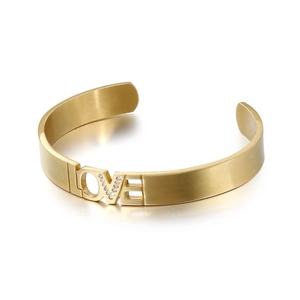 Titanium Steel LOVE Letter Cutout Open Cuff Bangle For Women Rhinestone Inlaid Korean Minimalist Bracelet Valentine's Day Gift