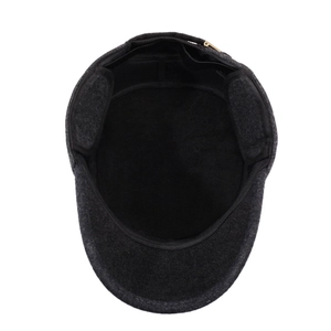 Men's winter flat top thermal cap with earflaps and adjustable metal buckle