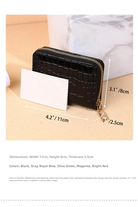 Detail view of crocodile pattern card holder wallet with dimensions 11x8x2.5cm