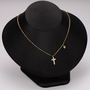 18k gold plated stainless steel necklace with sparkling cross and star pendants
