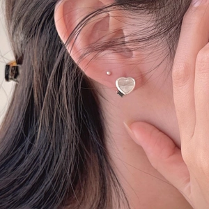 925 sterling silver heart earrings with white shell inlay and bead studs set for women
