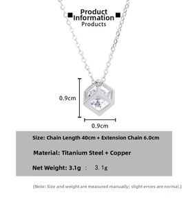 Detailed view of square cubic zirconia pendant with precise dimensions 0.9x0.9cm