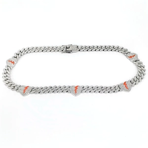 Iced out 12mm Cuban link necklace with red lightning heart pendants for men
