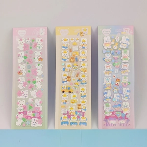 Three-pack cute cartoon bear stickers with cherry blossom and rainbow themes for DIY