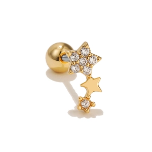 Delicate gold-plated star helix piercing studs with micro-pave cubic zirconia accents
