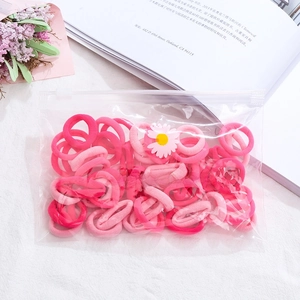 High-elastic hair tie set in a clear zipper bag with vibrant pink gradient colors