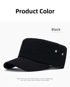 Close-up of black cotton cadet army cap showing metal side eyelets and fabric texture