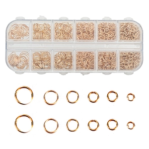 Set di anellini aperti dorati in scatola da 12 scomparti per creazione gioielli DIY
