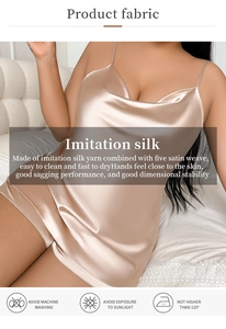 Detail of champagne satin silk sleepwear set showing soft texture and premium fabric drape