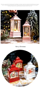 Detailed close-up of Christmas lantern with water-swirling glitter and Santa Claus figurine