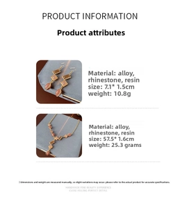 Detailed size specifications for vintage gold-tone necklace and drop earrings set