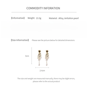Detailed size specifications for vintage flower earrings with pearl drop tassels