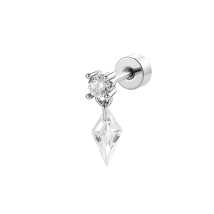 Vintage geometric kite-shaped zircon pendant stud earrings made of silver titanium steel